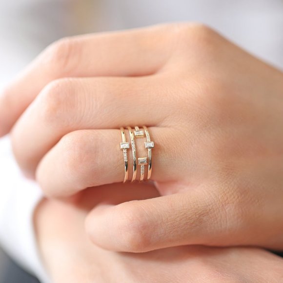 NEW 18K Yellow Gold Diamond Multi Band Ring - Picture 2 of 6